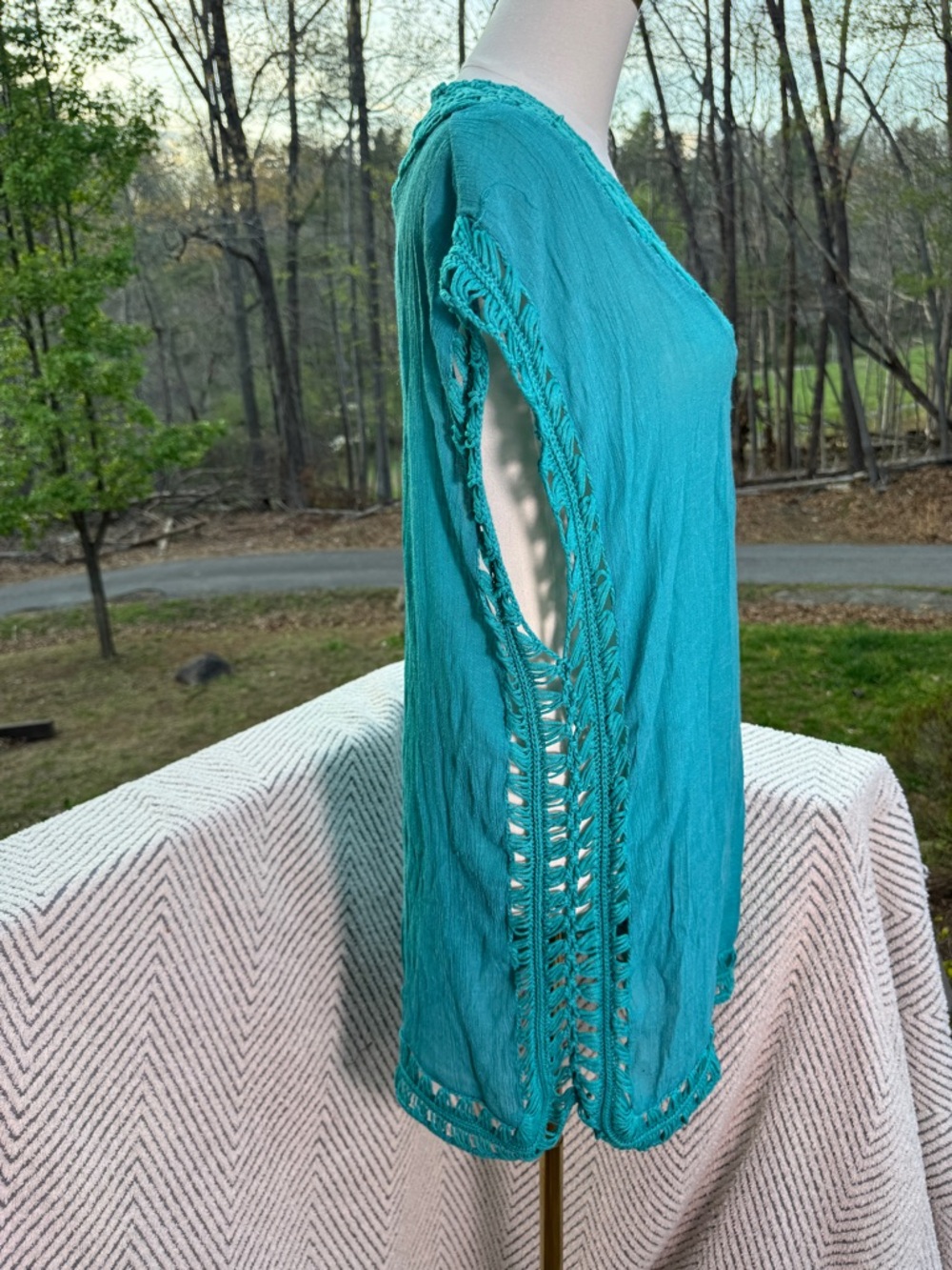 Turquoise Crochet-Trim Beach Vacation Cover-Up Dress - Picture 5 of 7